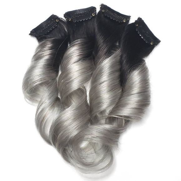 Black silver grey ombre Double Drawn Clip in Remy Human Hair Extensions